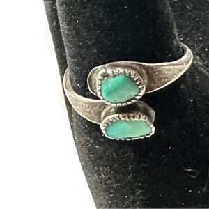 Vtg Sterling Silver & Turquoise Wrap Around Band Ring Size 8.5 Southwestern Boho